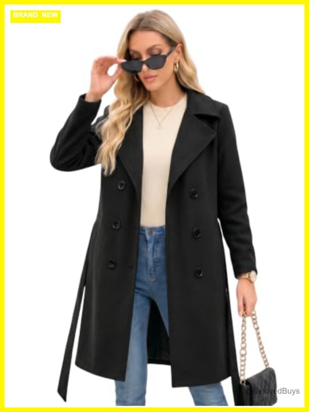 Faux Wool Double-Breasted Trench Coat Women Long Winter